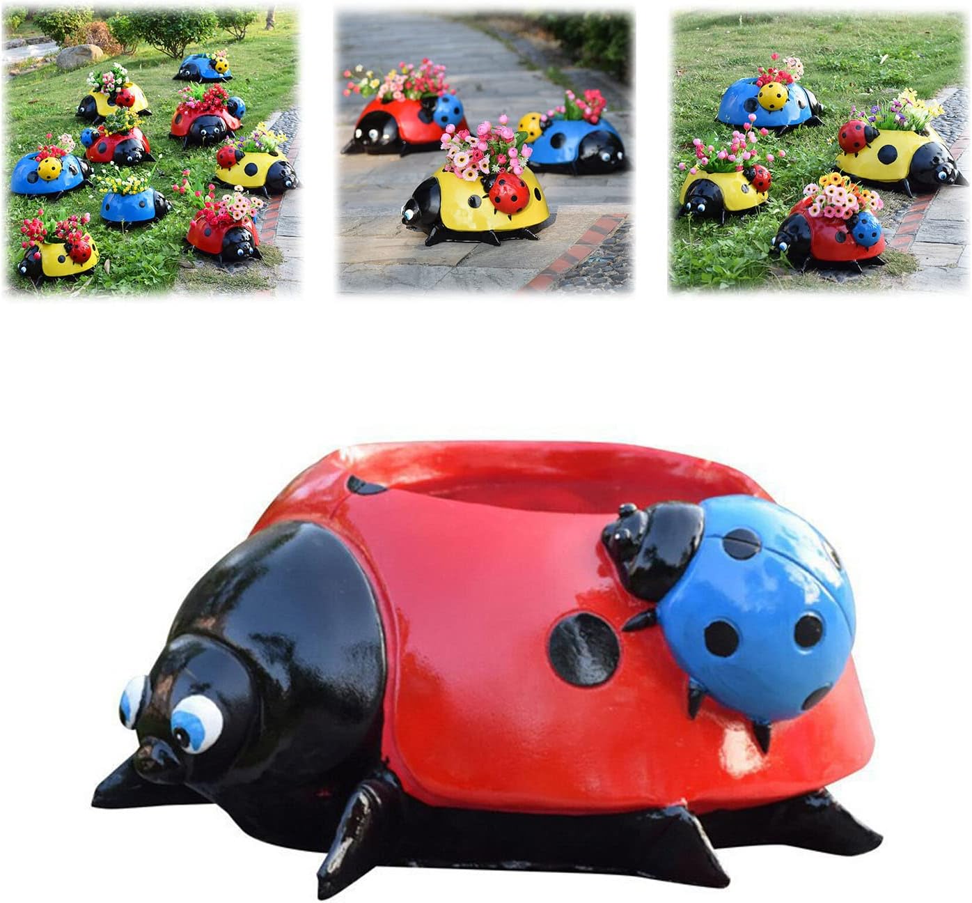 JIFOVER Metal Ladybug Flower Pot,Metal Ladybug Flower Pot