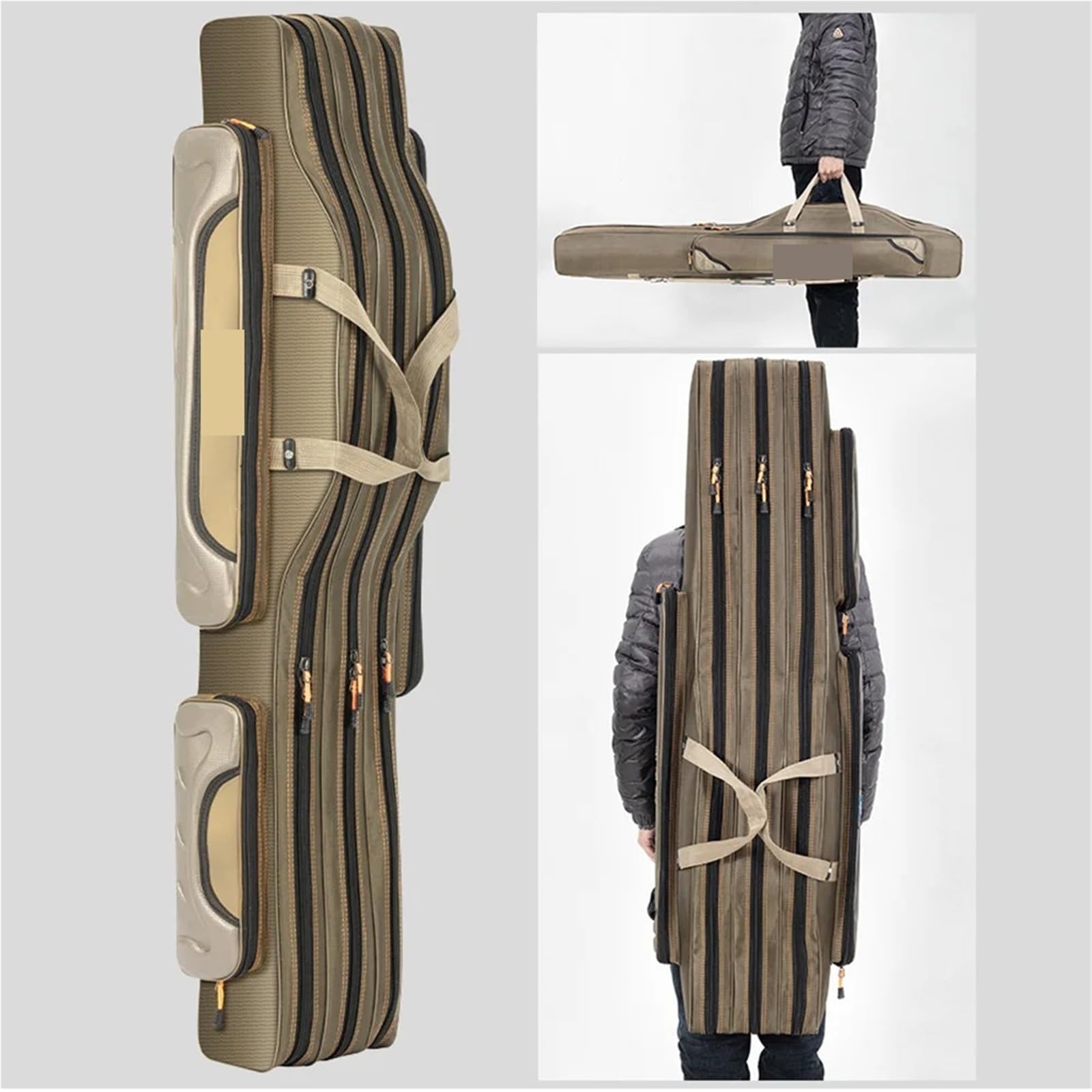 Funda Caña De Pescar Bolsa Plegable de Lona for Aparejos Pesca, Carrete caña Pescar 100/110/120cm, Bolsa portátil multifunción for el Vientre, 2/3 Capas, X162G