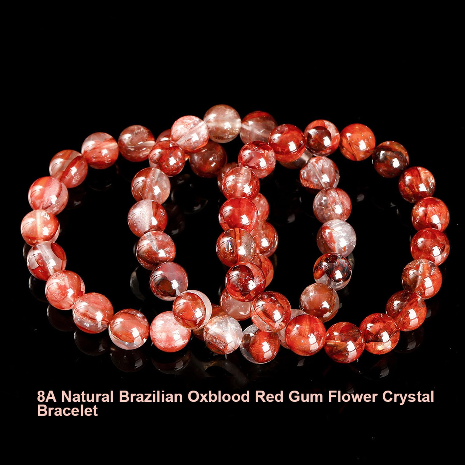 Natürliches Edelstein-Perlen-Stretch-Armband, Quarz-Rotgummi-Blumen-Energiestein, runde Perlenarmbänder, Heilkristall-Steinperlen, Geschenke für Frauen und Männer,11~12mm