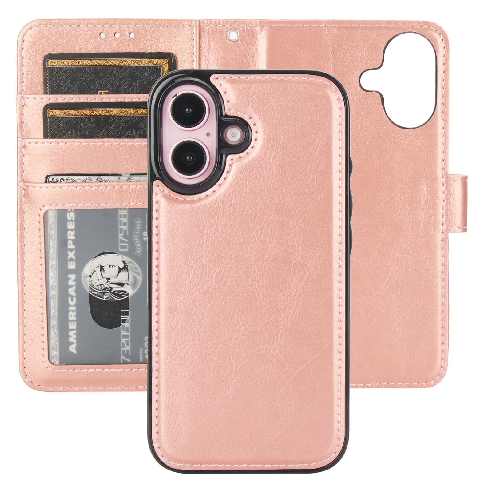 Bocasal Detachable Wallet Case for iPhone 16 RFID Blocking Card Slots Holder Premium PU Leather Magnetic Kickstand Shockproof Wrist Strap Removable