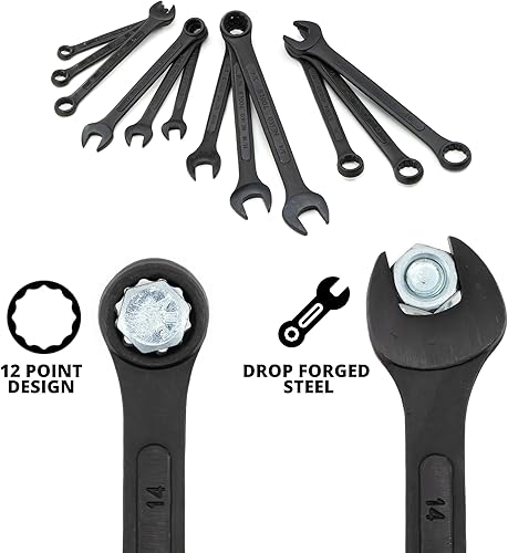Miniatura 2 de NEIKO 03582A Juego de llaves combinadas, juego de llaves combinadas de 12 piezas de panel elevado, métricas y estándar, acero al carbono forjado en