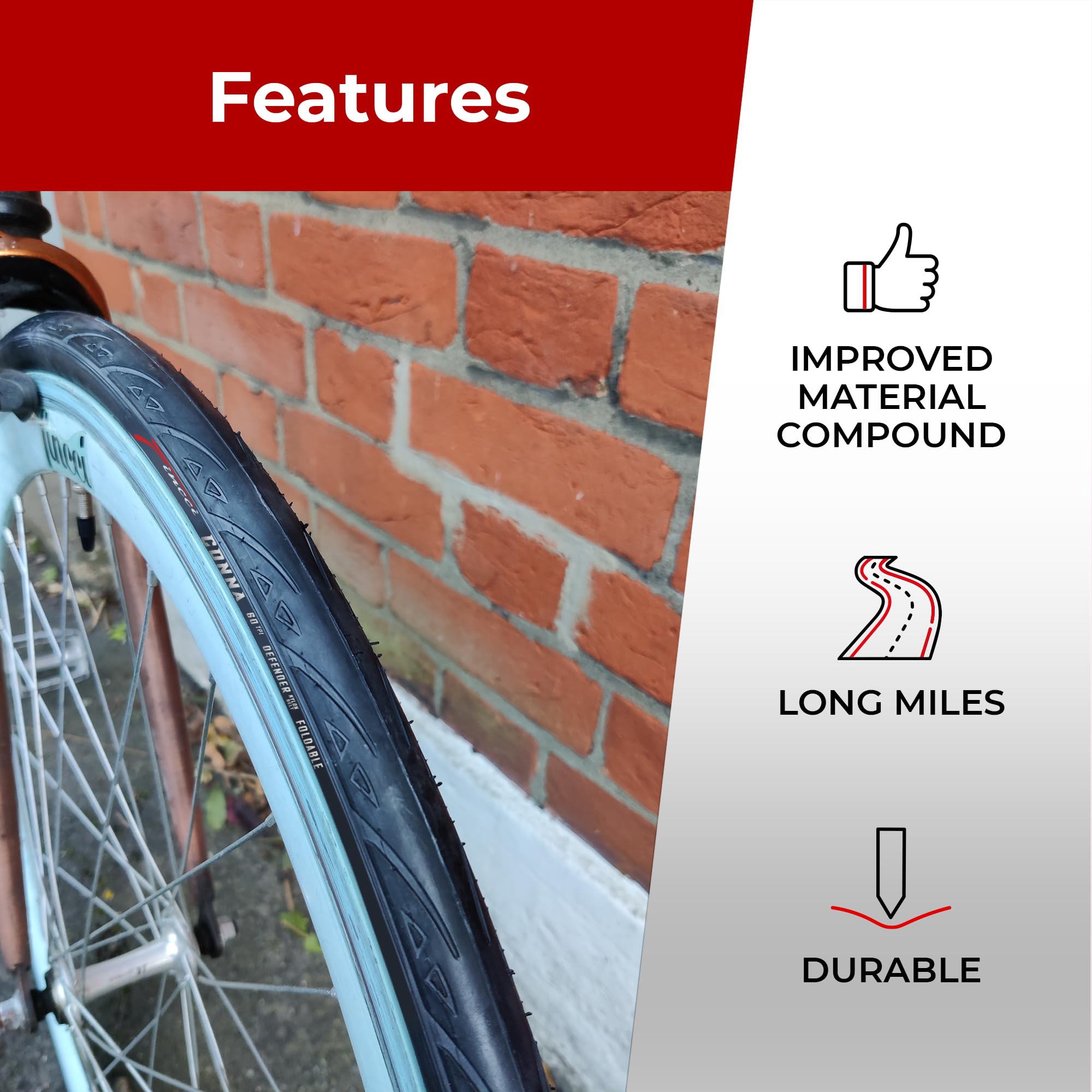 Fincci Kit 2 Copertoni CONNA 700x23c (23-622) – Pneumatici Pieghevoli Bici da Corsa e Allenamento – Carcassa 60 TPI – Peso 250g con Protezione Antiforatura 1mm – Ideali per Strada e Rulli – 28 Pollici