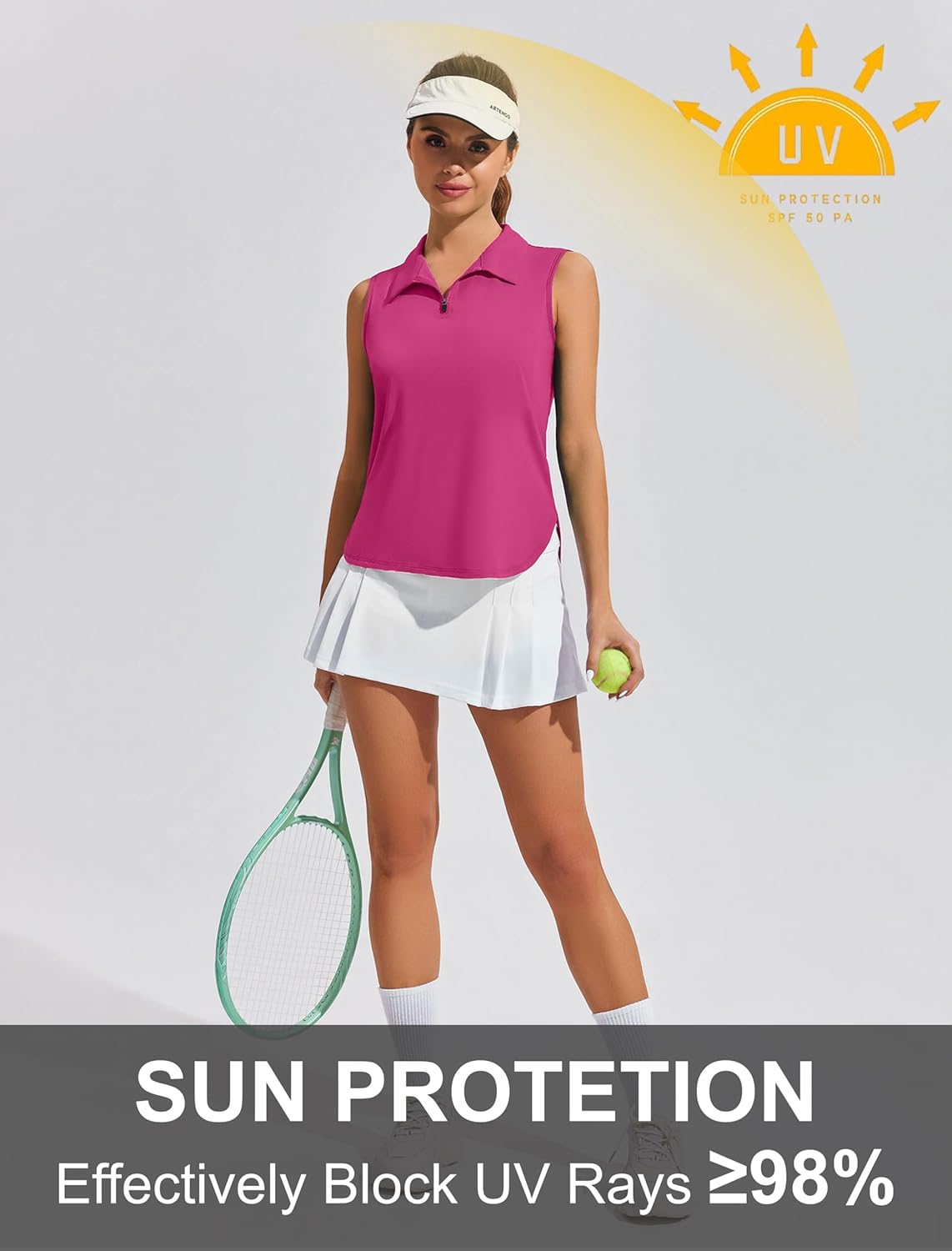 PINSPARK Women Golf Shirts Sleeveless UPF 50+ Tennis Polo V-Neck Quick Dry Athletic T Shirt 1/4 Zip Collar Workout Tank Top - Image 4