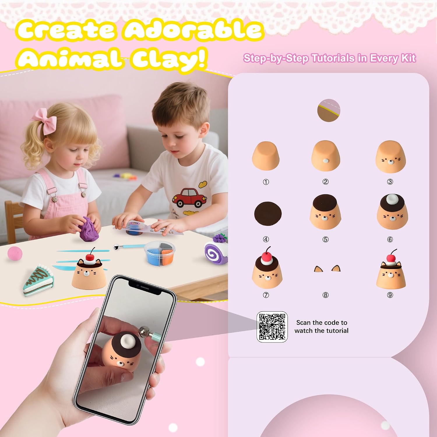 Nicella Air Dry Clay Kit, 12 Cakes Modeling Clay for Kids, Model Magic with Sculpting Tools and Tutorials, Safe & Non-Toxic, DIY Arts & Crafts School Projects, Home Party Favors for Boys & Girls
