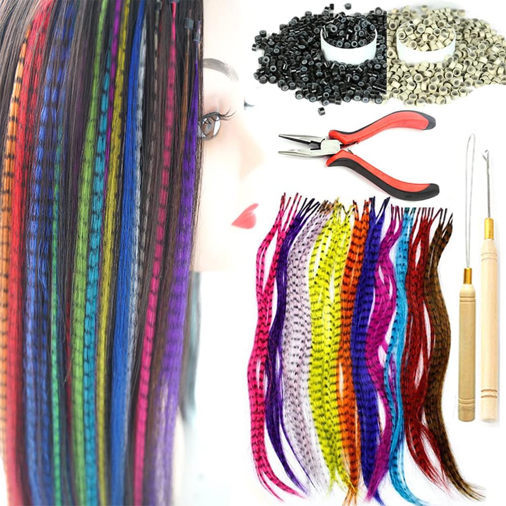 Synthetic Feather Hair Extensions 16 Inch Mixed Colors with Beads Hooks Kit Amazon.com : YUDAOHAIR Synthetic Feather Hair Extensions for  main image 2