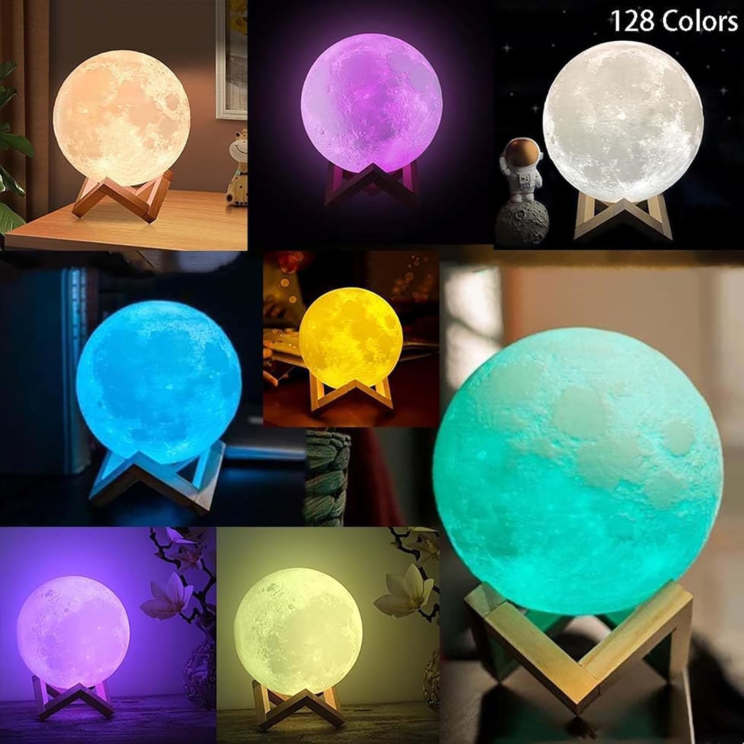 Lampada a forma di luna 3D, lampada da comodino USB con telecomando e supporto in legno, luce notturna unica per camera da letto, regali per donne, bambini, decorazione natalizia e del Ringraziamento