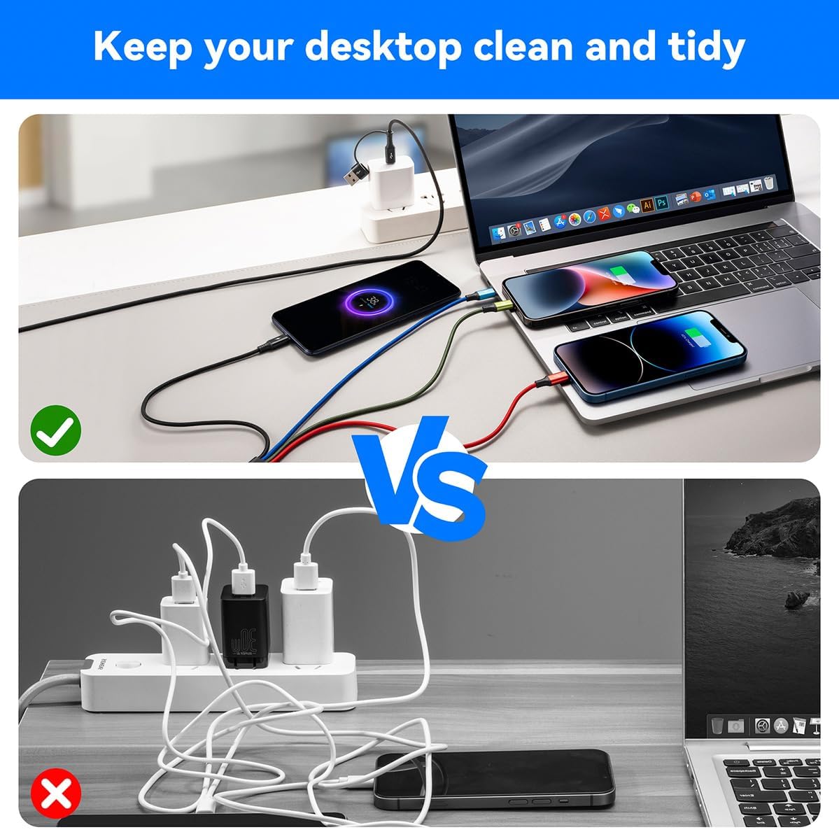 6 in 1 Multi Charging Cable, 10Ft USBC Multi Chargers for All Devices Braided USB A/C to Lightning/Type C/Micro USB Ports Universal Multiple Charger Cord for iPhone Series/Samsung/Tablets/PS and More