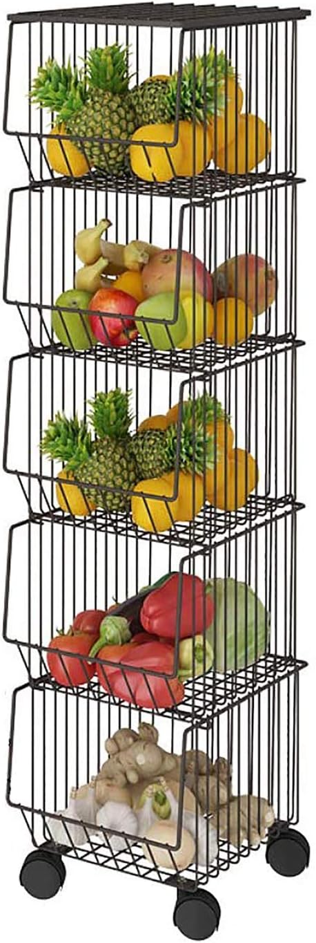 Amazon Whifea キッチンワゴン キャスター付き 収納バスケットラック キッチンラック スタッキング式 野菜 調味料収納 多段式 3 4 5段 5段 キッチンワゴン 収納カート オンライン通販