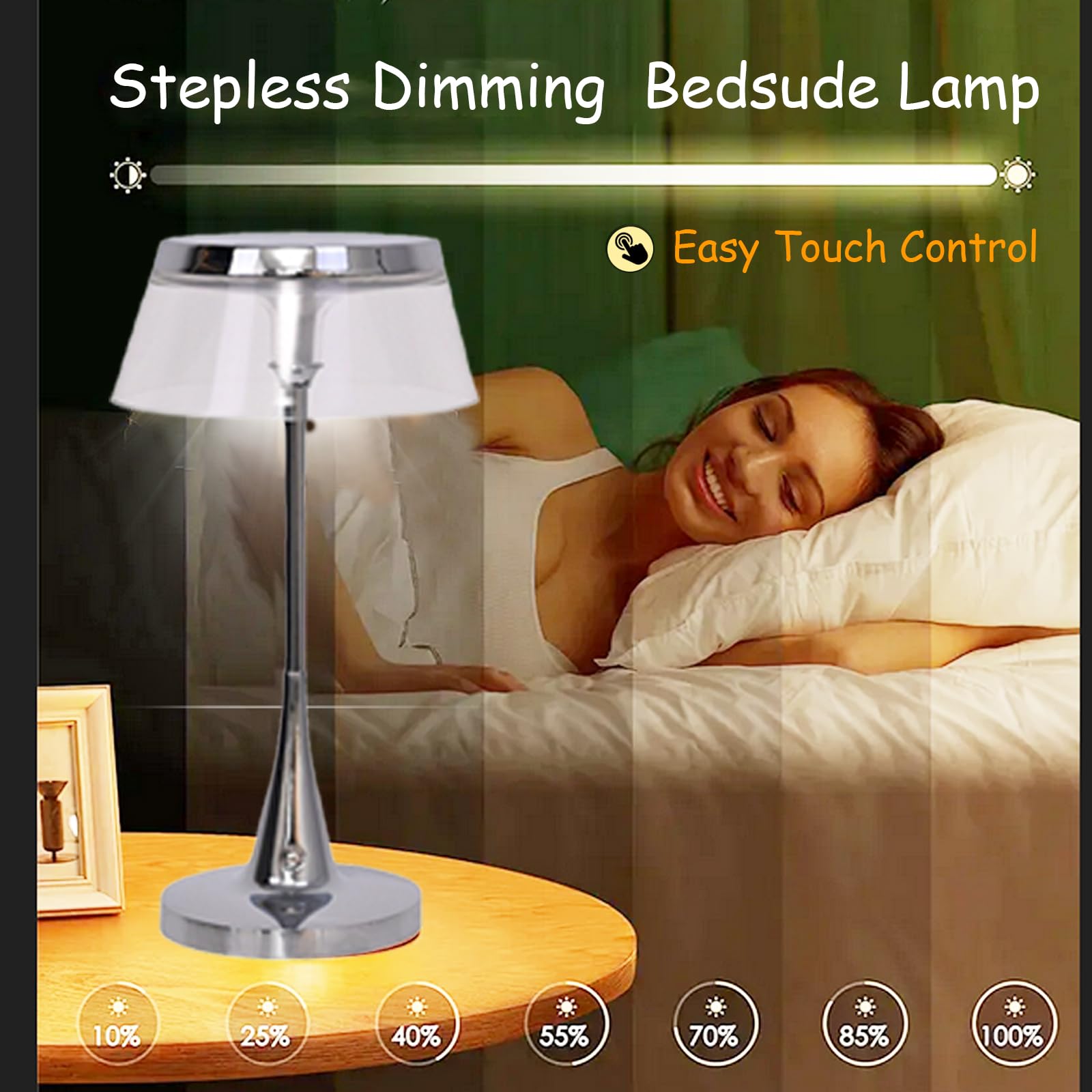LED Tischleuchte Kabellos Touch Dimmbar Akku Tischlampe USB-C Aufladbar 3 Farbtemperatur Schreibtisch Lampe Nachttischlampe Leselampe 3000K-6000K für Schlafzimmer Restaurant Bar Camping Balkon