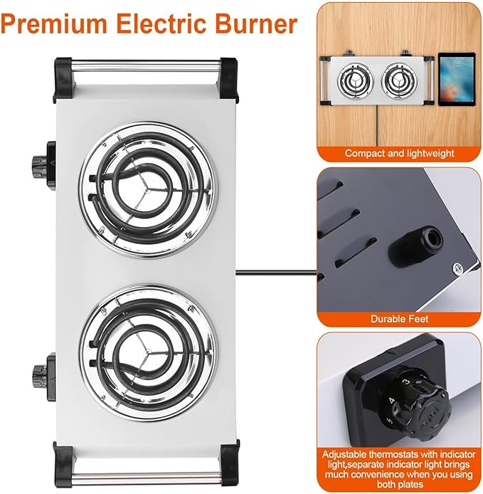 Estufa Eléctrica Portátil de 2 Puestos con Control de Temperatura 5 Niveles 110V miniatura 3