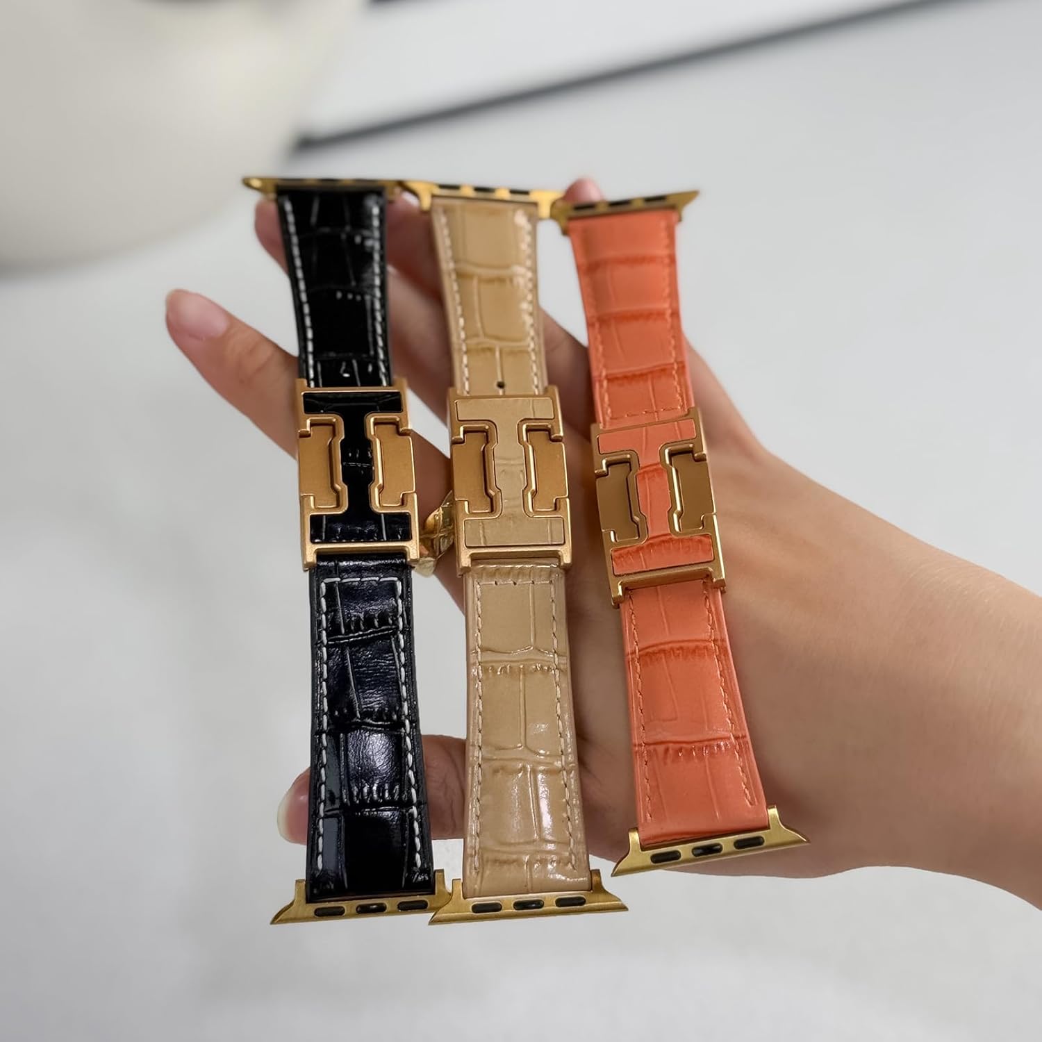 Luxury Crocodile Leather Band Compatible with Apple Watch SE 3 2 1,Ultra3 2 1, Series11 10 9 8 7 6 5 4 3 2 1,Classic H Shaped Buckle Strap for iWatch 38mm40mm41mm42mm44mm45mm46mm49mm for Women - Image 7