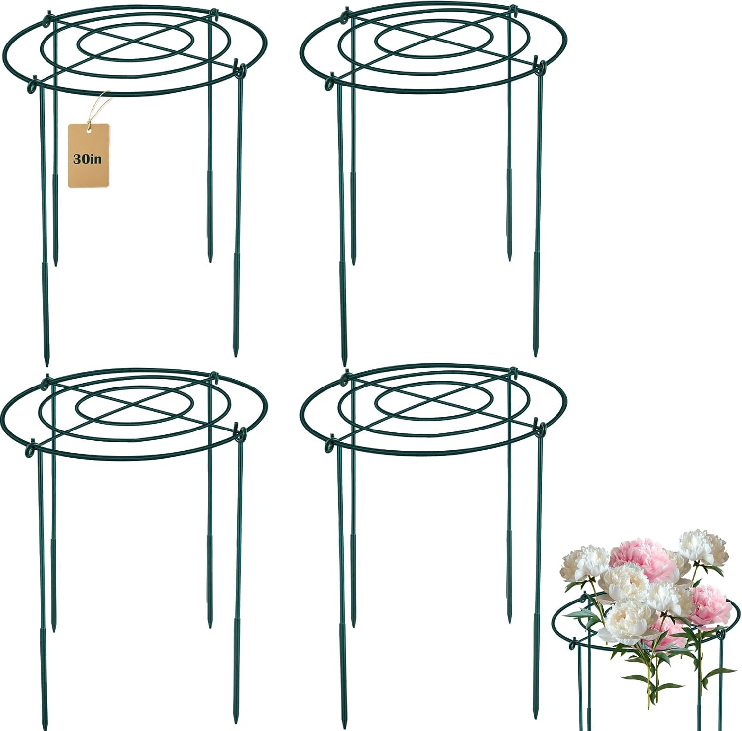 4Set Metal Peony Grid Cages, 30"H X 13"D Large Flower Support Cages Grow Through Hoop Ring Peony Stakes Garden Plant Support Rings Heavy Duty Plant Braces Peonies Structure for Outdoor Plants Blossoms