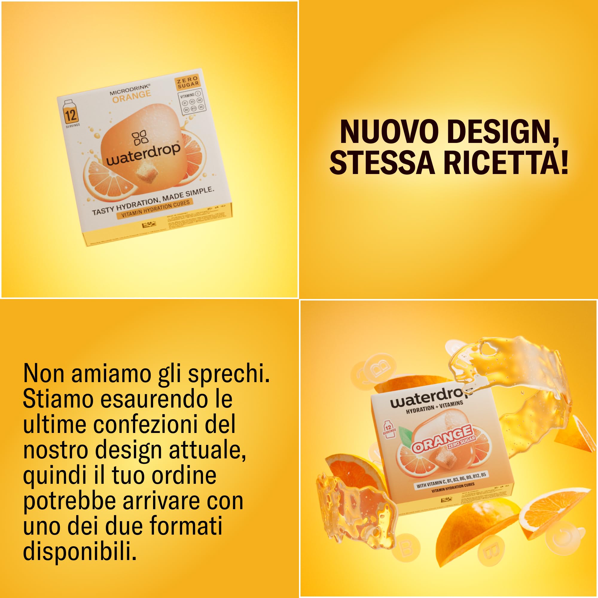 waterdrop® Set Microdrink, ARANCIA, LIMONE e POMPELMO, 36 cubetti effervescenti senza zucchero per aromatizzare l'acqua, Estratti di frutta e piante, Acqua Aromatizzata senza infusione a freddo