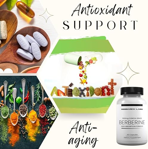 Miniatura 3 de Research Labs Fórmula de alta absorción de berberina de grado clínico de 1500 mg y soporte de BerberQuil. 90 cápsulas totales