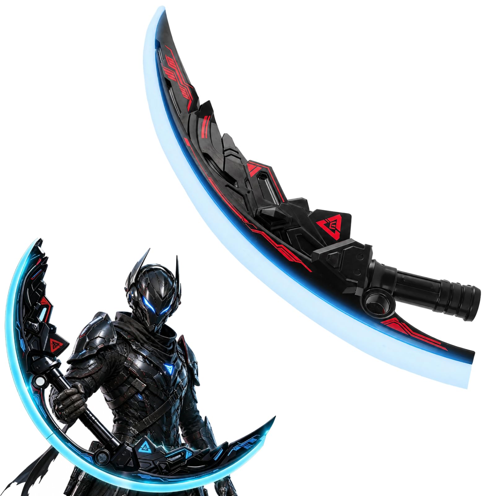 MENDUNER Light Up Toy Sword Rechargeable LED Saber with Sound Effects, Gravity Sensor & 2-in-1 Dual Blade Curved Sword Combination for Handsome Guy (Red)