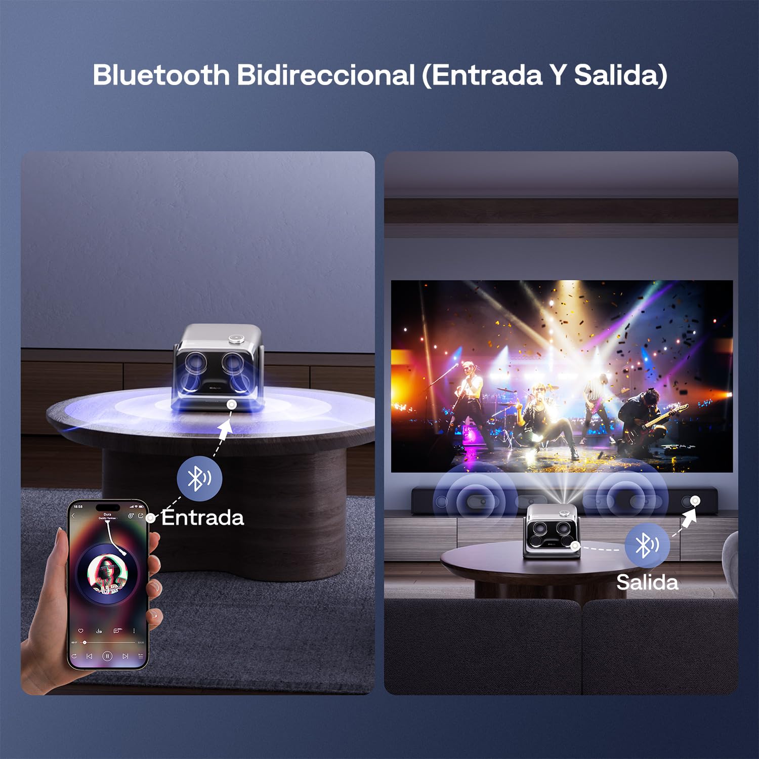 Aurzen Boom Mini Proyector para Exterior con Google TV, Dolby Audio de 20 W | Compatible con 4K, cine en casa, 500 lúmenes ANSI, Wi-Fi y Bluetooth, enfoque TOF