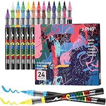 Acrylic Paint Markers | 24 Colors Brush Tip | Washable Coloring Marker | Drawing Pen on Paper, Wood, Canvas | Erasable on Glass | DIY Crafts Back-to-school Art Supplies
