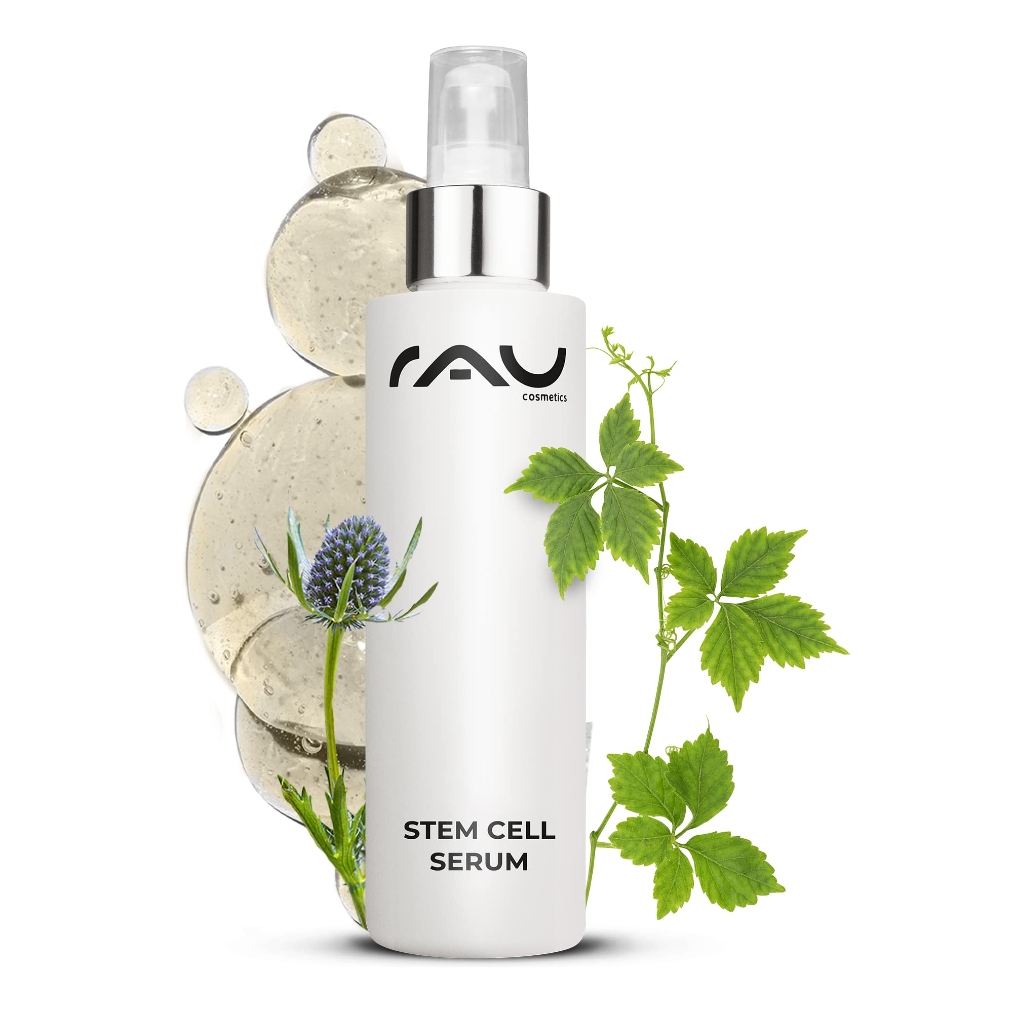 RAU Cosmetics Stem Cell Serum 100 ml - Anti-Aging Gesichtsserum mit Pflanzlichen Stammzellen, Panthenol & Jiaogulan - Intensiv Feuchtigkeitsspendend für Reife, Trockene & Empfindliche Haut | Pflanzliche Stammzellen, Panthenol & Jiaogulan, Feuchtigkeitspfl