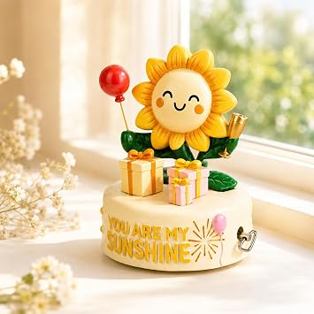 Bowu You are My Sunshine Music Box Decor Sunflower Figurine with Wind up, Collectible Gift for Mom, Daughter, Girlfriend, Desk & Home Ornament