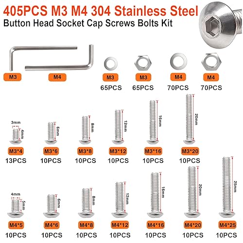 Miniatura 2 de Taiss Juego de tornillos M3 M4 M3 M4 x 0.157 in0.197 in0.236 in0.315 in0.472 in0.630 in0.787 in0.984 in Tornillos métricos de acero inoxidable 304