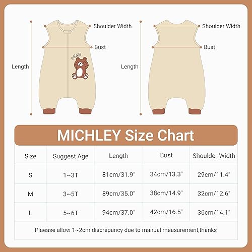 Miniatura 3 de MICHLEY Saco de dormir sin mangas con cremallera para bebé, saco de dormir para otoño e invierno, mantas de poliéster para niños pequeños, osos, M