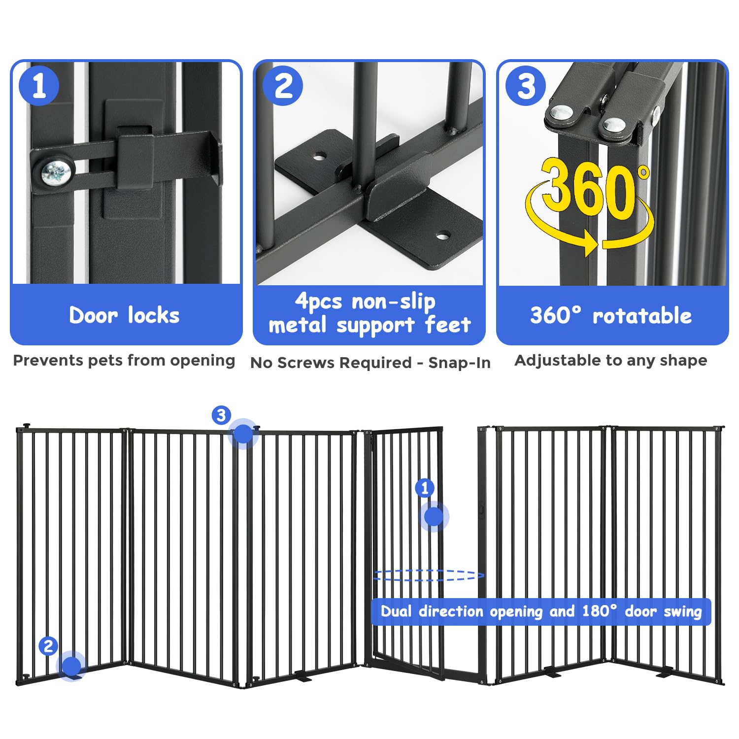 Amazon.com: 6 Panels Metal Freestanding Dog Gates with Door,120''W