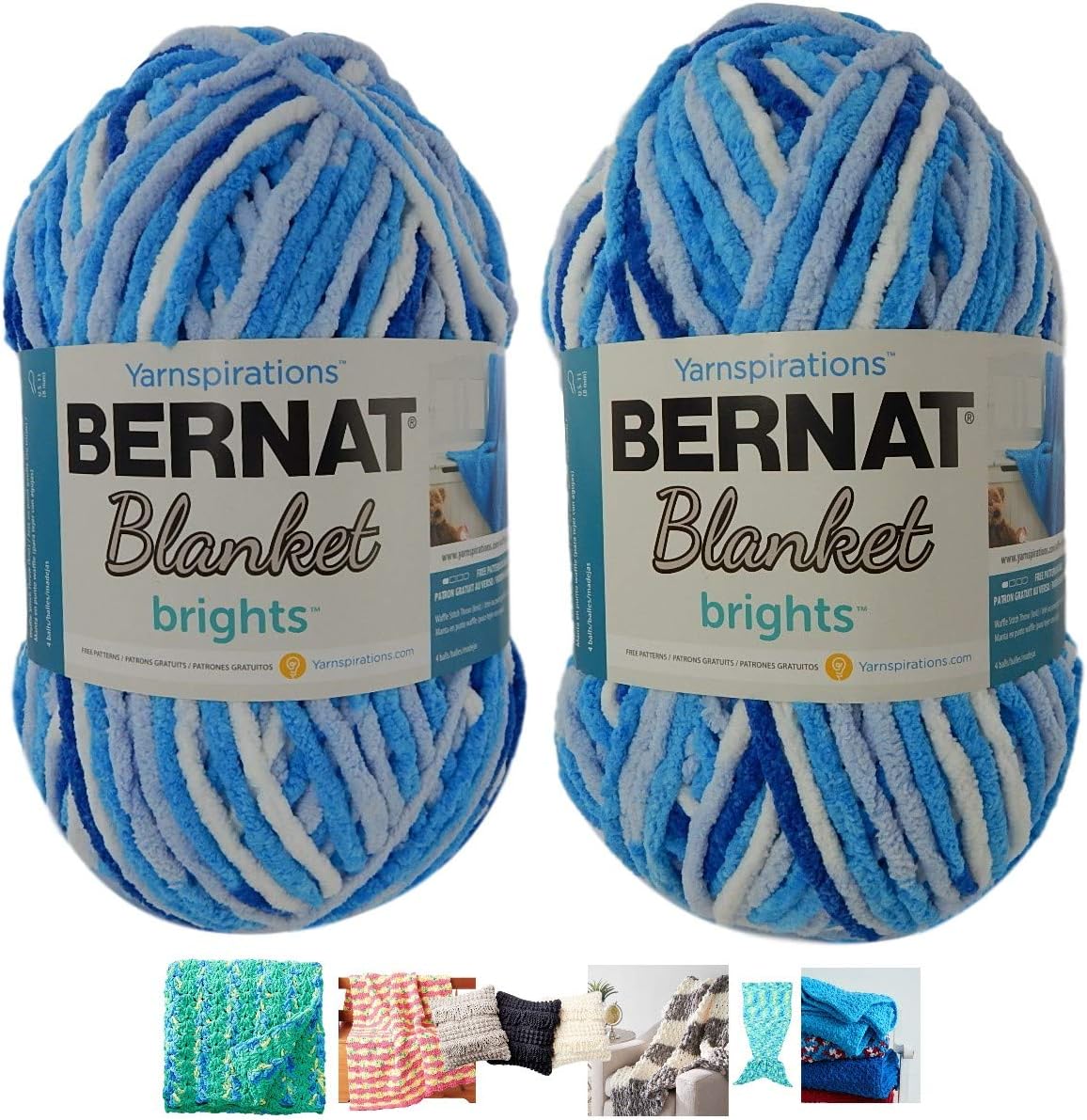 Big Ball Blanket Yarn 2-Pack Bundle by Bernat Plus 6 Blanket Yarn Patterns Super Bulky #6 10.5 Ounce Ball 220 Yards (Waterslide Varg)