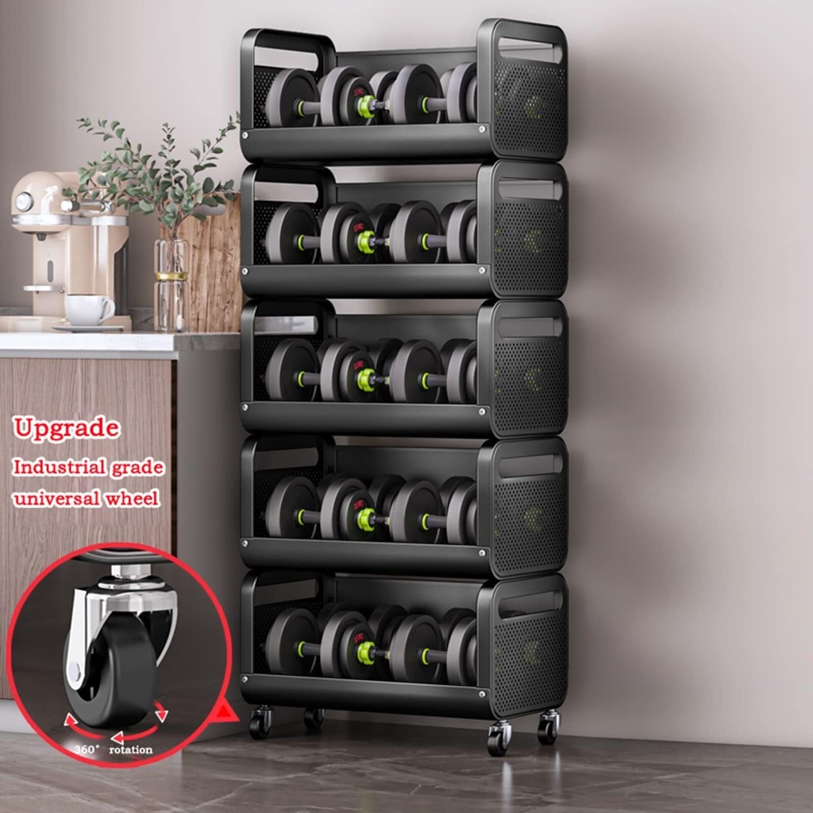 Carrellino Salvaspazio Carrello Portaoggetti da Cucina in Acciaio al Carbonio Impilabile Portafrutta E Verdura con Ruote per La Casa per Organizzare Cucina(3 Tier)