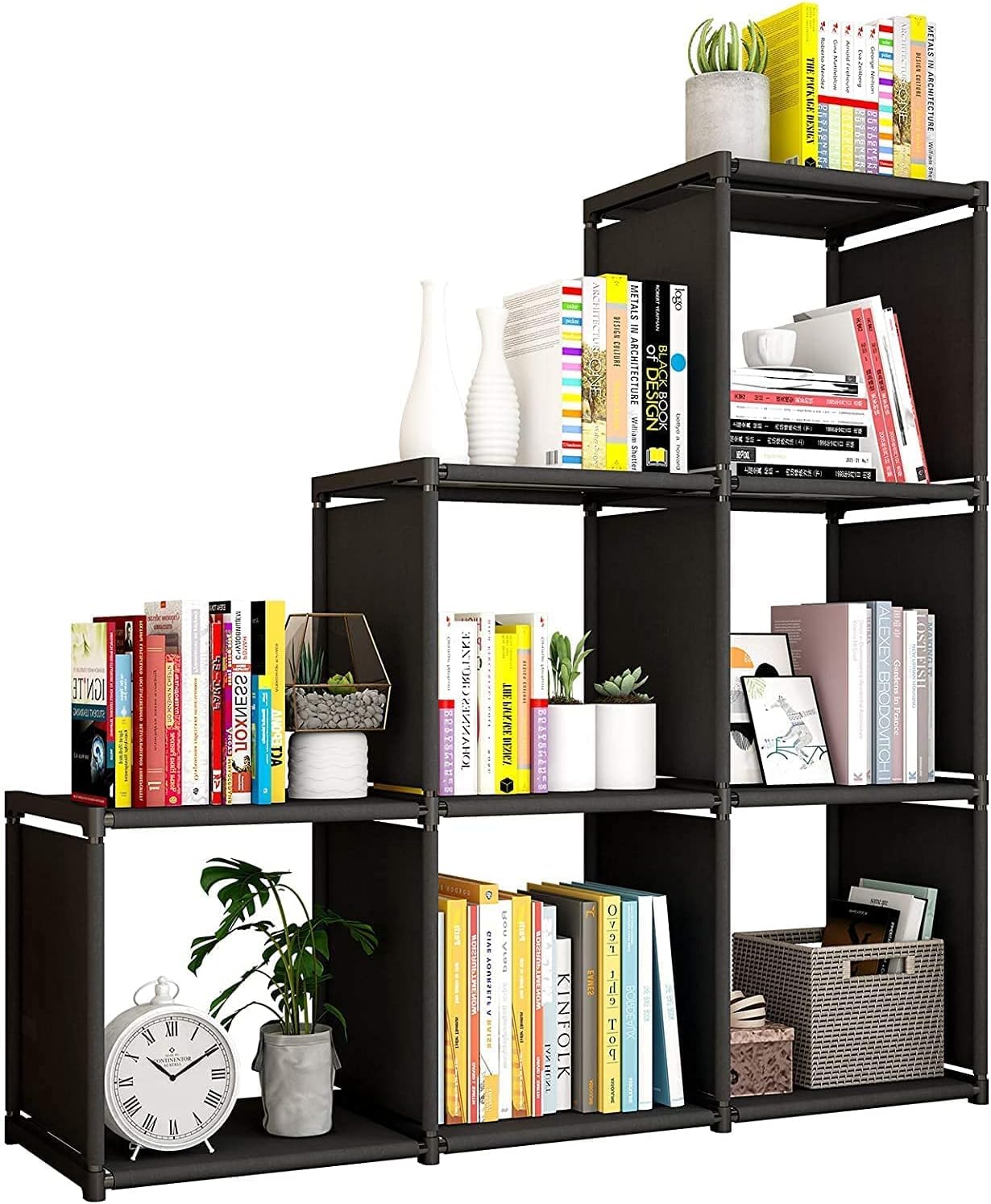 SUOERNUOBookcase Storage Bookshelves Floor Standing Shelves Decor Furniture for Home Office Living Room Bed Black (35.8L X 11.8W X 37.4H)