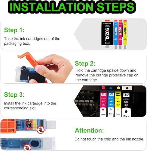 Miniatura 6 de greencycle Paquete combinado de cartuchos de tinta 902XL de repuesto para HP 902 902 XL con chip mejorado compatible con HP Officejet Pro 6968 6978