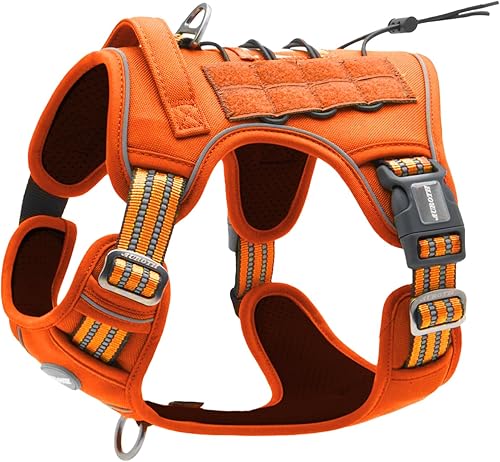 Miniatura 56 de Auroth Arnés Táctico para Perros Grandes Sin Tirones Arnés para Mascotas Ajustable Reflectante K9 Entrenamiento de Trabajo Control Fácil Chaleco