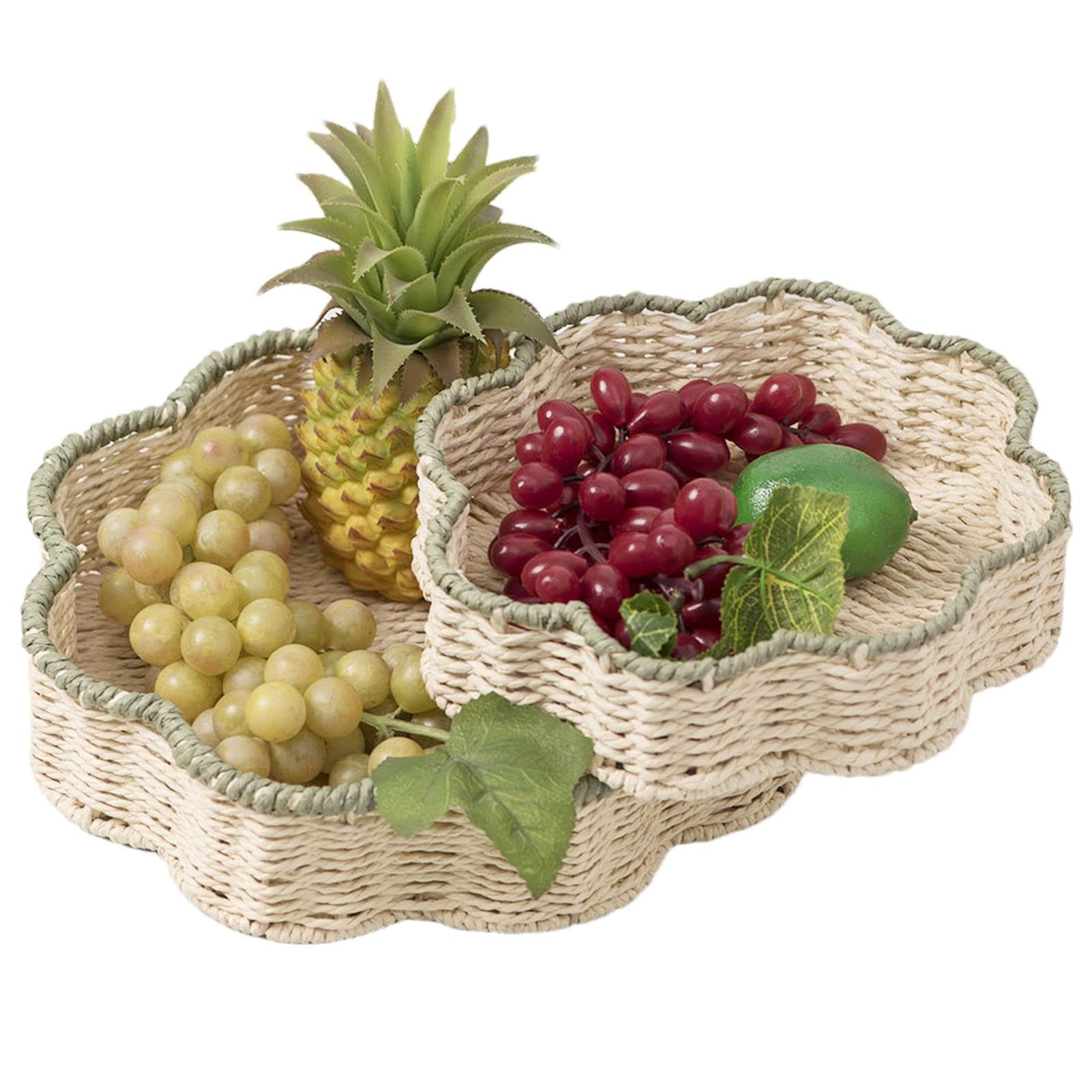 Corbeille à fruits tissée main et panier de service rond multi-usages