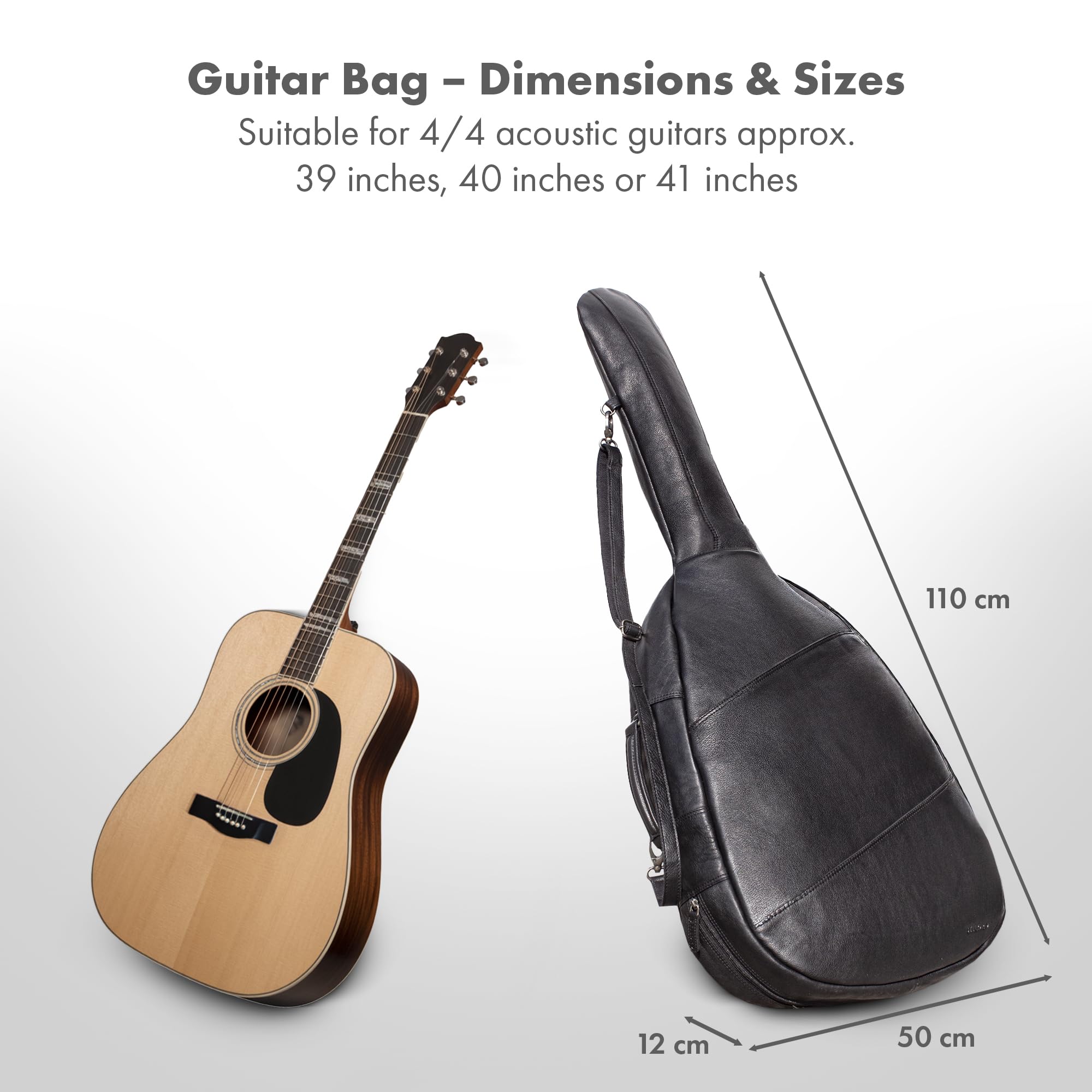 STILORD 'Elvis' Funda Premium de Cuero para Guitarra Clásica y Acústica 4/4 de 39, 40 y 41 Pulgadas Estuche Acolchado Resistente al Agua para Guitarras de Concierto, Color:Negro