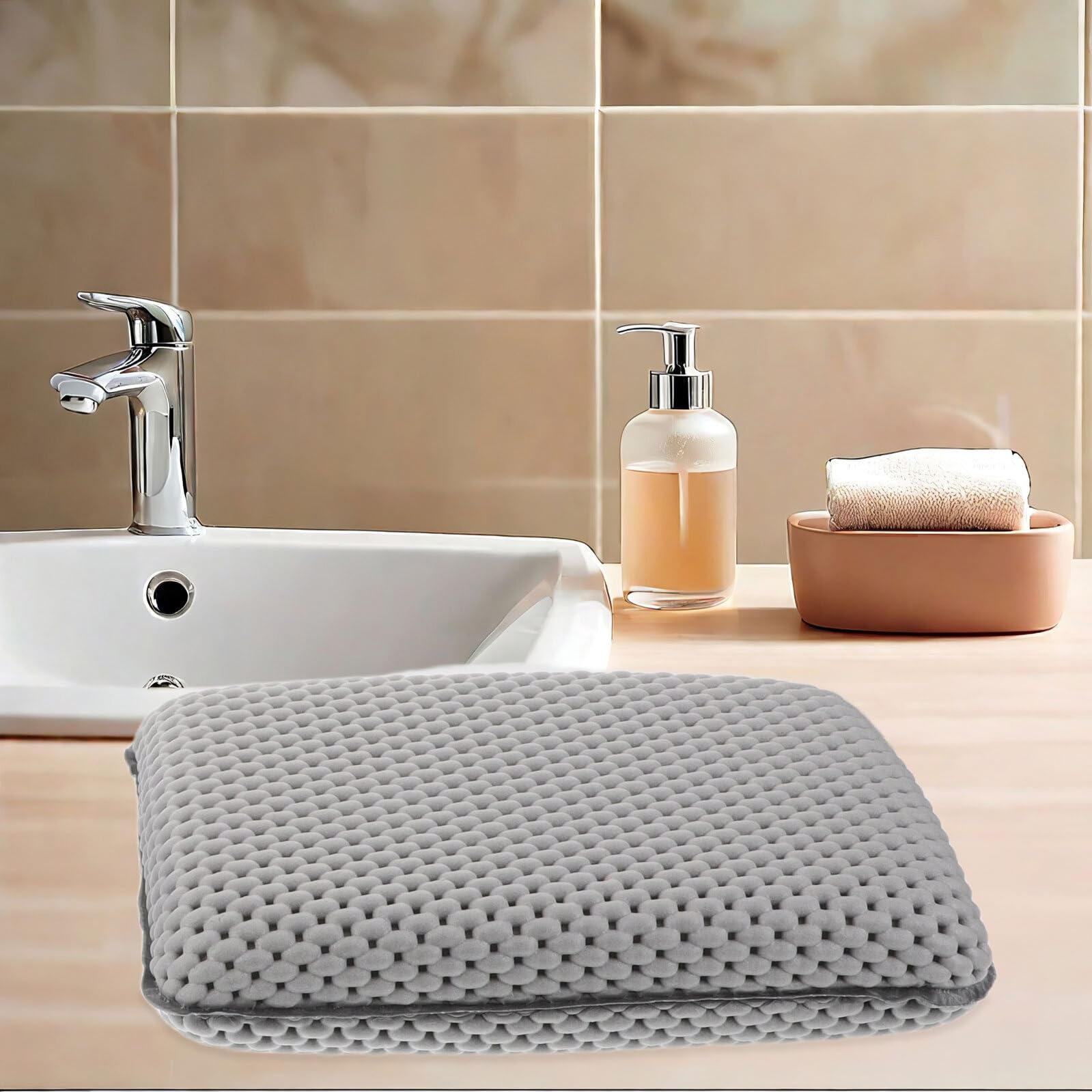Gatuida Cuscino per Vasca da Bagno Grigio in Schiuma 29x19 Cm con Ventose Antiscivolo, Set 2 Pezzi, Poggiatesta e Supporto Schiena per Relax Spa Domestico e Hotel