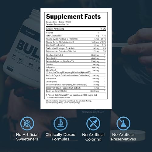 Miniatura 3 de Transparent Labs Bulk - Polvo de preentrenamiento - Fórmula avanzada de preentrenamiento naturalmente endulzada para fortalecimiento muscular y