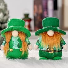 St. Patrick's Day Irish Gnomes Lucky Clover Green Hat Plush Decor Leprechaun Tomte Elf Plaid Stripes Decoration Dwarf Figurines for Home Party Table Tiered Tray Saint Patty's Day Gifts