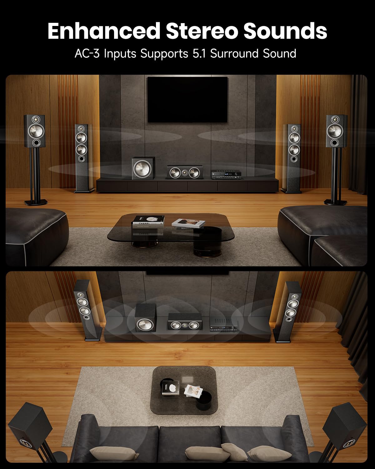 Donner Amplificateur Audio 5.1 Canaux Bluetooth 5.3 Optique Coaxiale USB FM RCA Karaoké Home Cinéma MAMP4