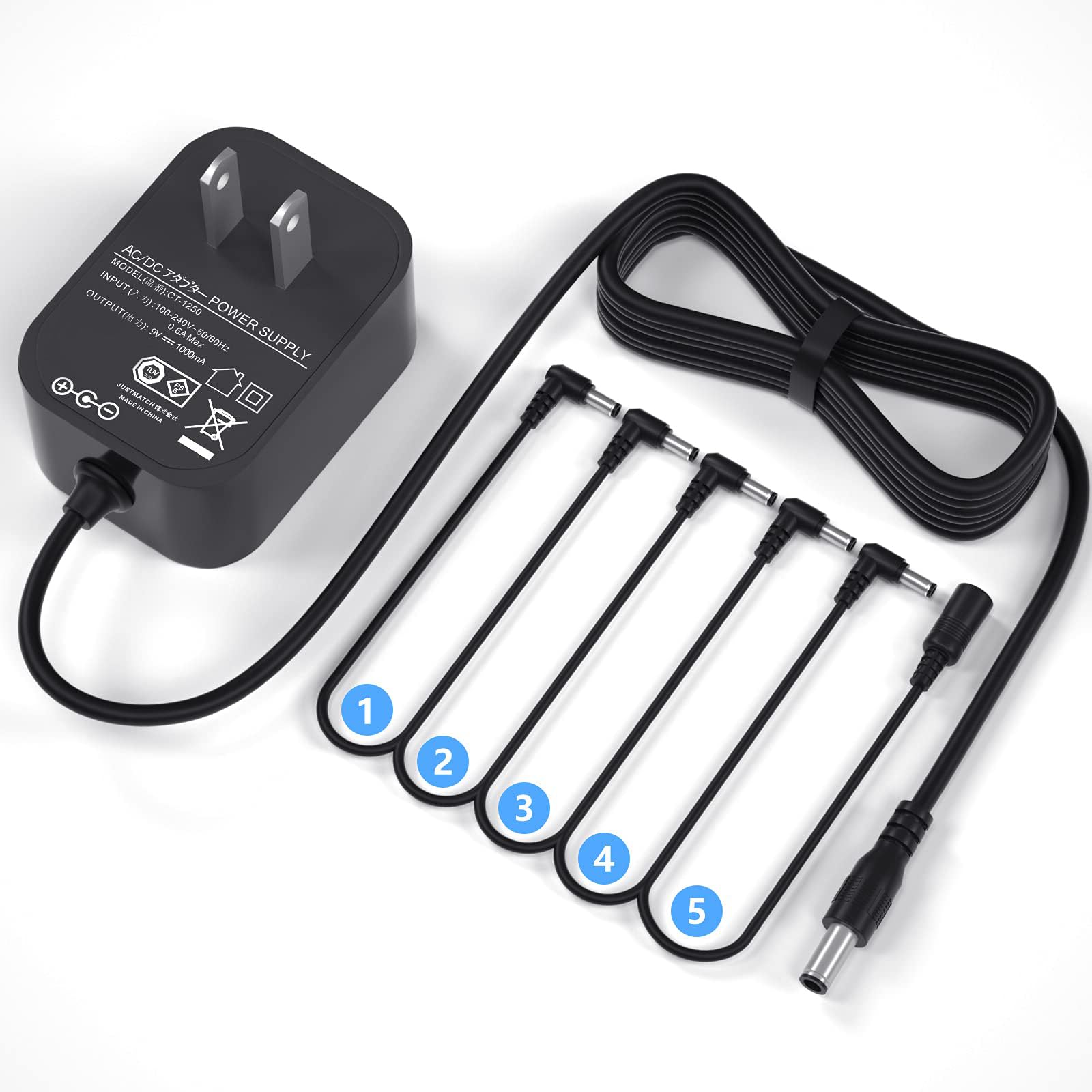 9V Pedal Power Supply Adapter 5 Way Daisy Chain Cables for Effect Pedal (1A Tip Negative)-image-35