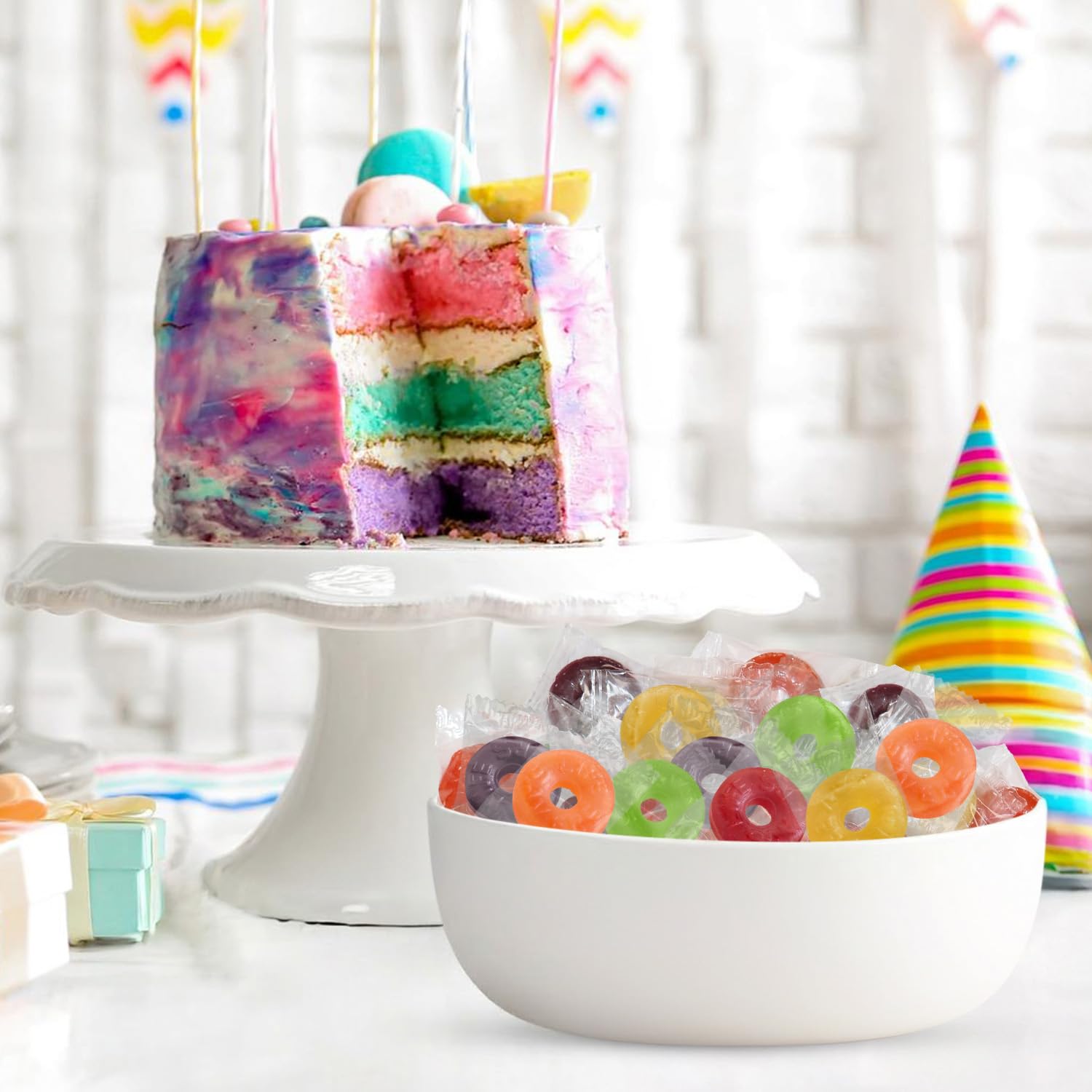 Fruit Variety Hard Candy Bulk Pack 2 lb + 2 oz - Individually Wrapped Five Flavor Ring-Shaped Hard Candy for Parties, Events & Office Treats