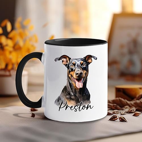Vista 59 de Taza de café con nombre personalizado de pastor alemán, 11 15 onzas, taza de cerámica blanca de pastor alemán personalizado, regalos para hombres