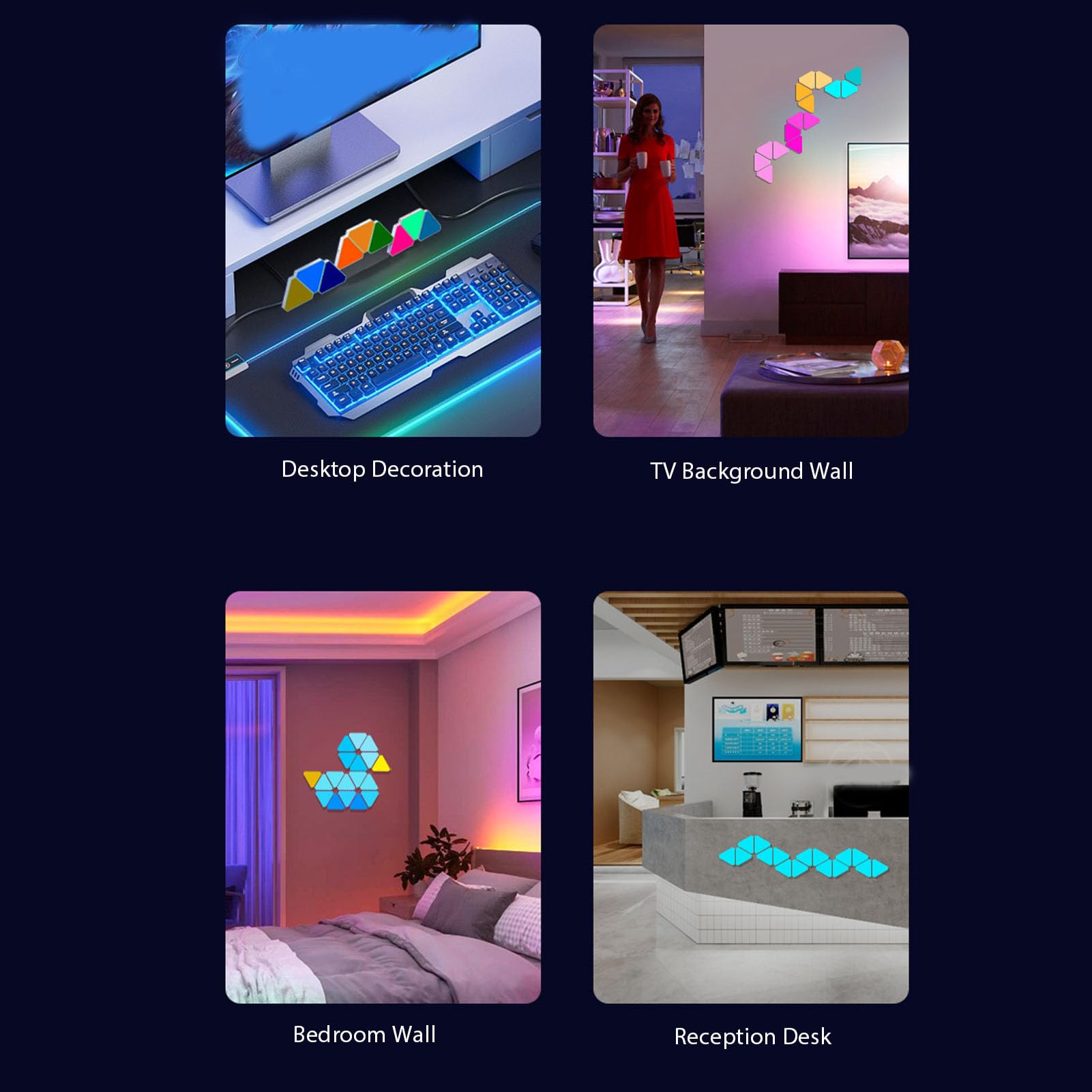Fockety 10 Stück Dreieck-Lichtpaneele, DIY Dreieck-LED-Wandleuchten RGB-Gaming-Leuchten mit App und Fernbedienung, 8 Musiksynchronisationsmodi Smart Home-Lichtpaneele für Gaming-Zimmer