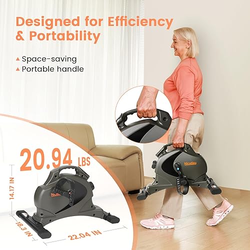 Miniatura 5 de Niceday Ejercitador de pedales para debajo del escritorio con 16 niveles de resistencia magnética, mini bicicleta estática para entrenamiento de