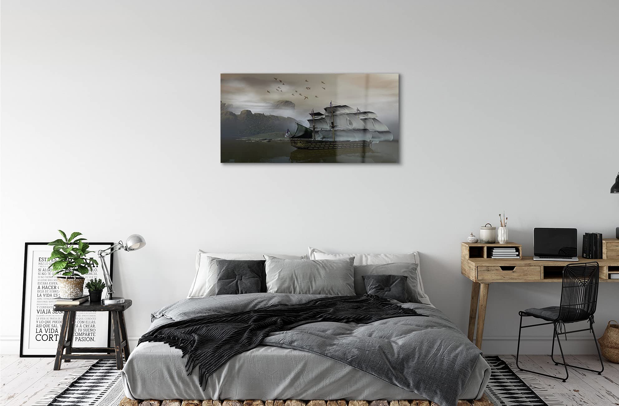 Tulup Obraz Szklany 120x60cm Orazy Ścienne Sztuka Dekoracja Nowoczesny Na Szkle żaglowiec - statek Góry morskie