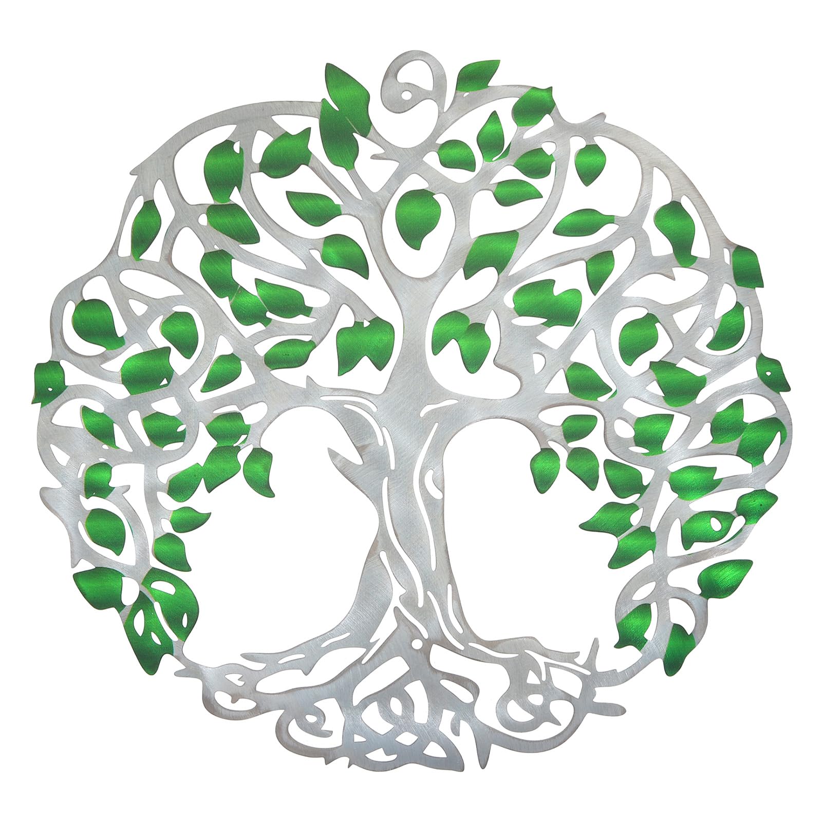PATIKIL Metal Tree Wall Decor, Tree of Life Wall Sculpture Ornament Hanging Wall Decoration for Home Indoor Outdoor Green Silver