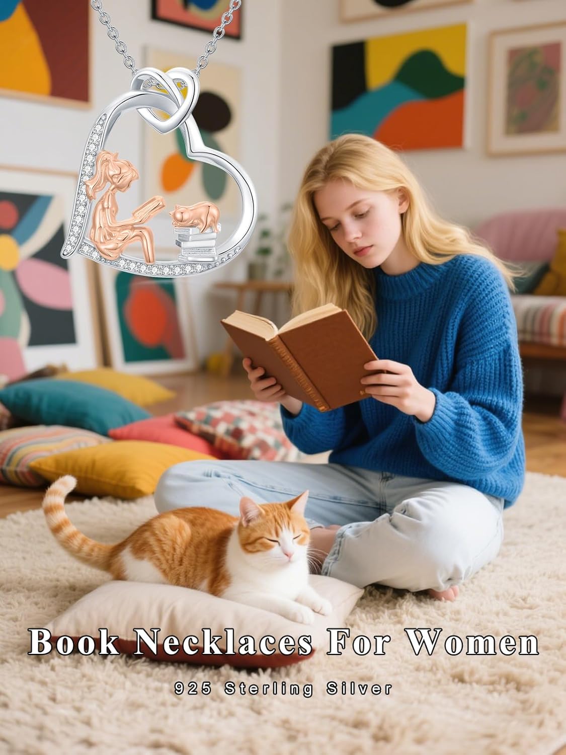 Book Necklace for Women, 925 Sterling Silver Books Pendant Necklace, Birthday Christmas Graduation Books jewelry Gift for Nerd Book Lover Reading Clubs - Image 6