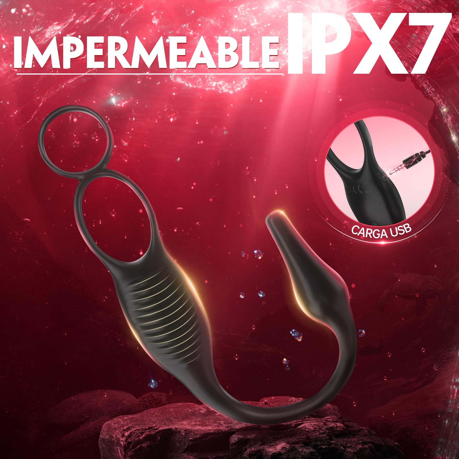 Stimolatore prostatico con anello a martello, massaggiatore prostatico in silicone, telecomando per uomo, massaggiatore prostatico con porta USB, nero