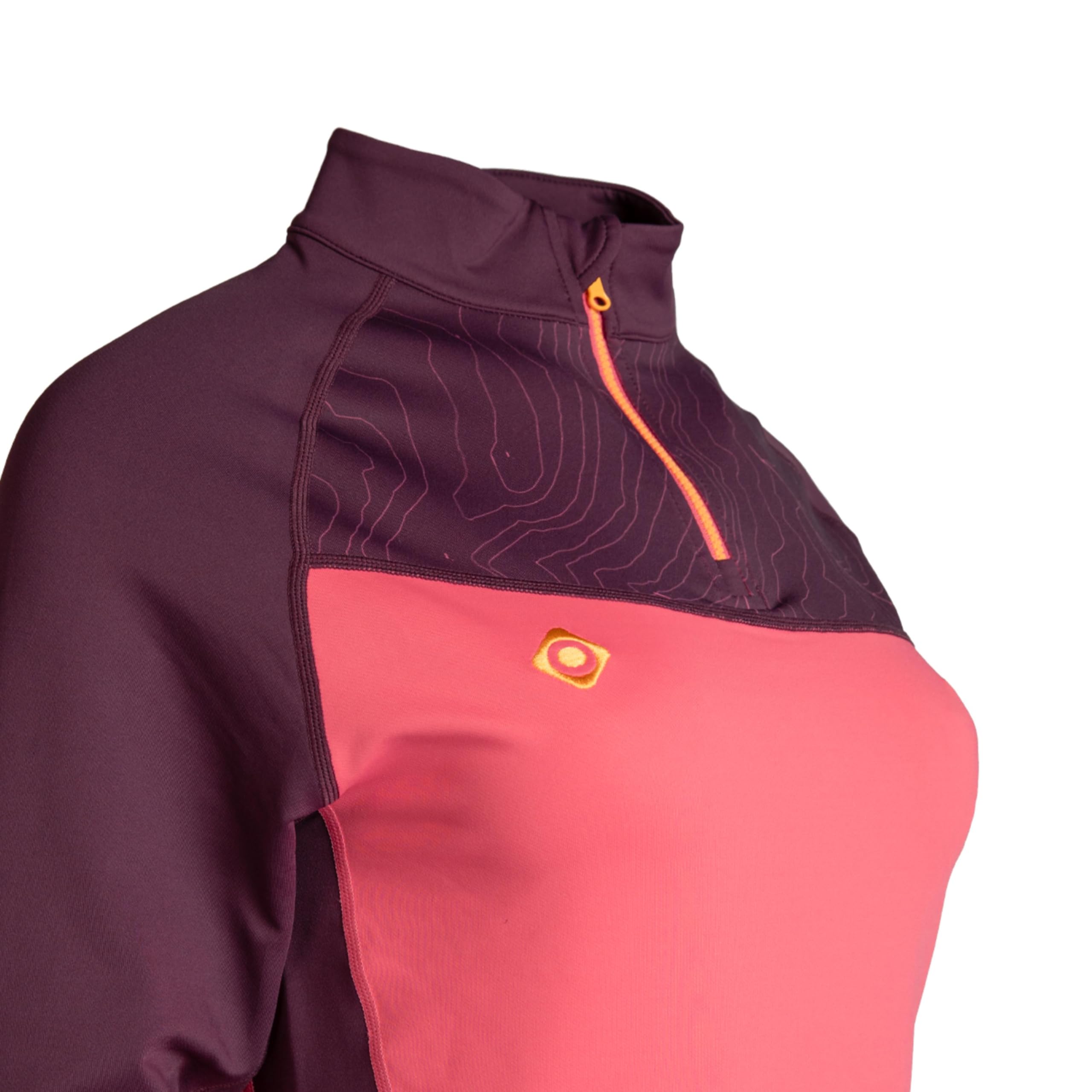Izas Salem W Camiseta Técnica Manga Larga para Mujer Polar Stretch para Climas Fríos, Bi-elástica, Transpirable, Secado Rápido, Cuello Alto Cremallera, Presilla Pulgar, Costuras Planas