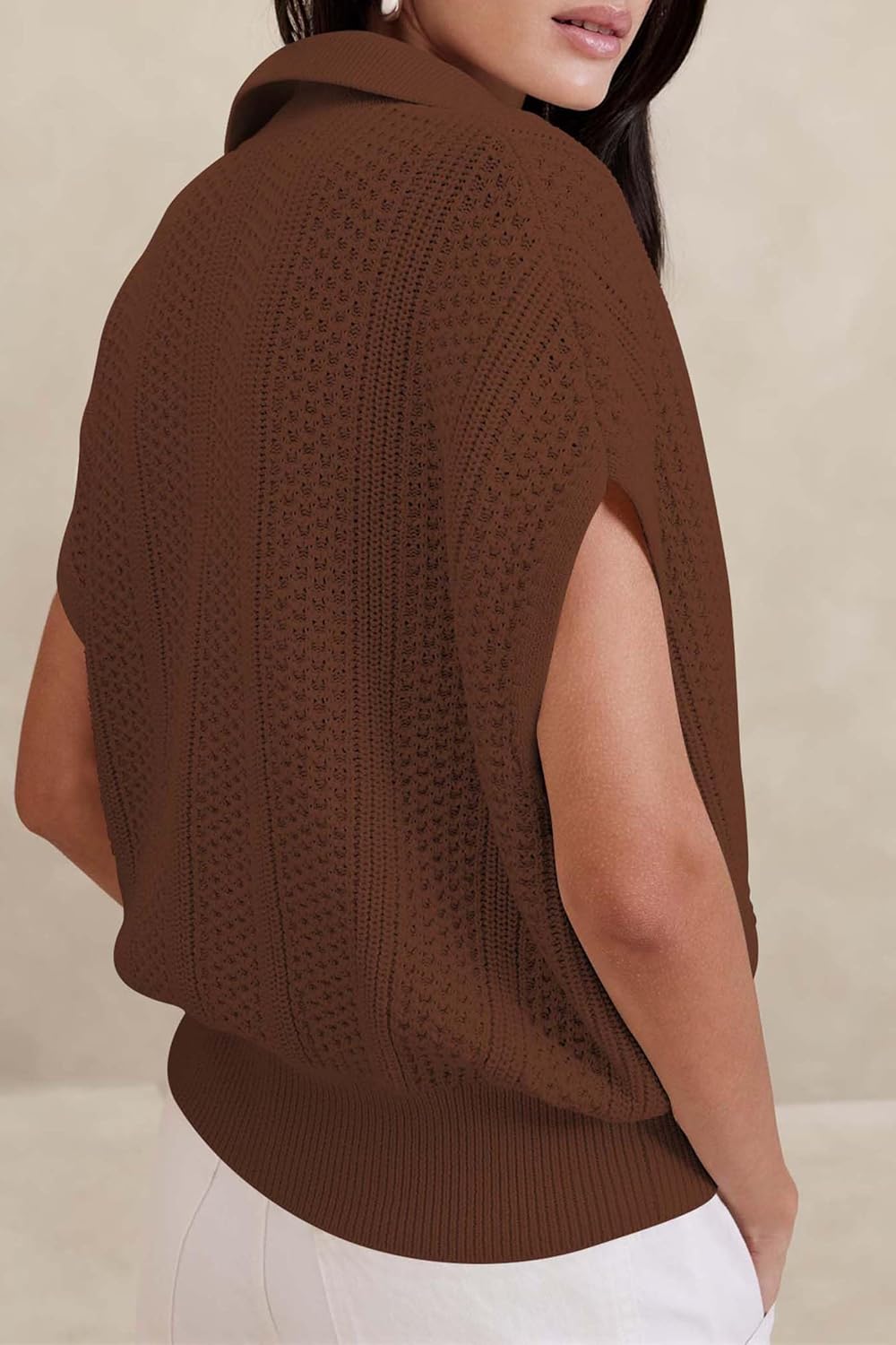 Cakulo Womens Short Sleeve Sweaters Tops Spring Summer 2026 Polo V Neck Collared Crochet Knit Vacation Casual Work Top - Image 8