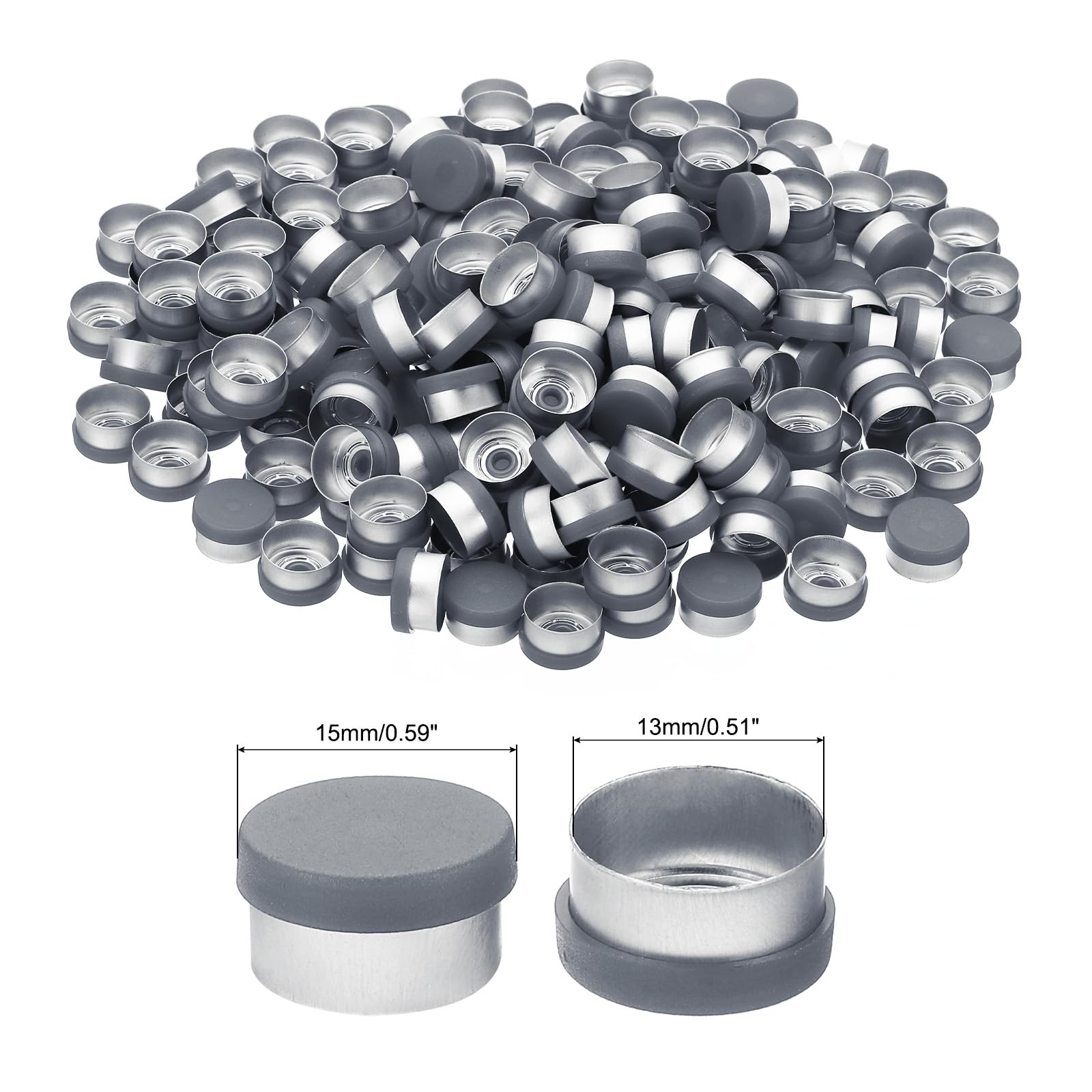 PATIKIL 13mm Flip Off Caps, 200 Pcs Flip Off Caps Flip Off Seals Flip Off Vial Seals Plastic Aluminum Caps Cover for Glass Vial, Grey