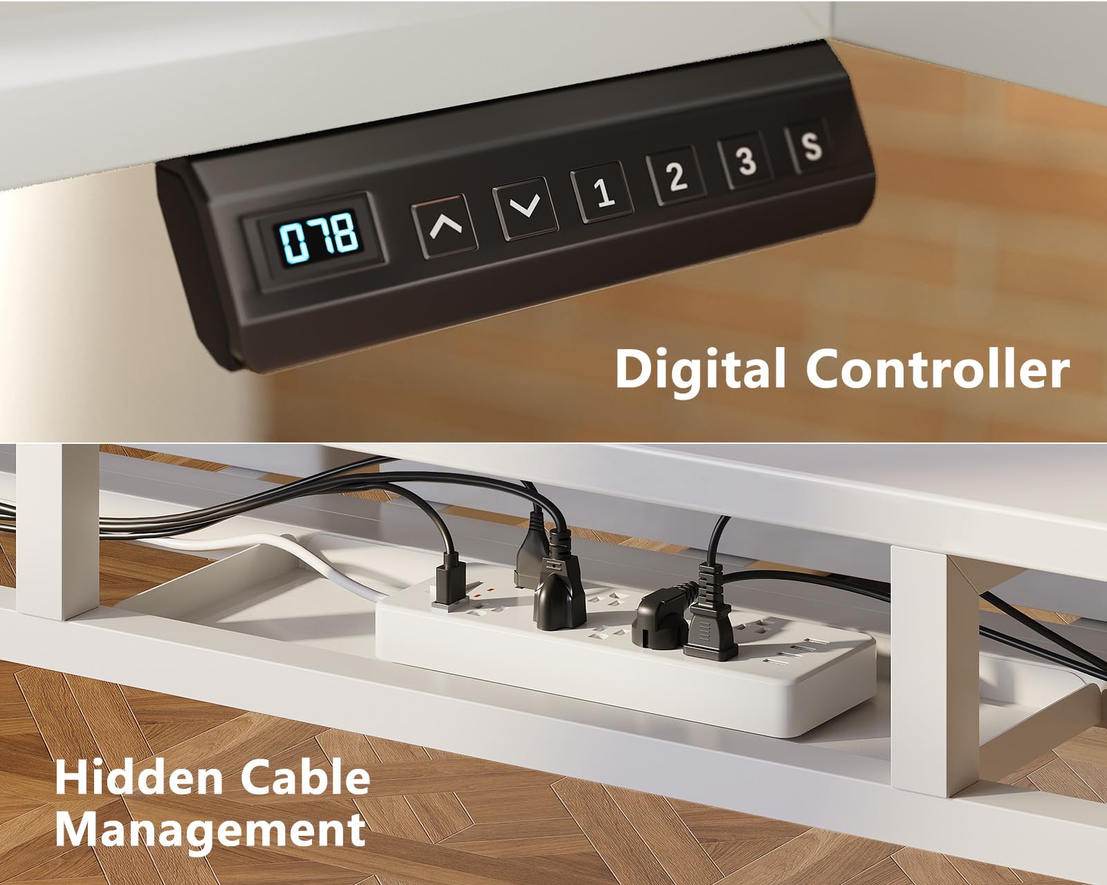 OffiGo L Shaped Electric Standing Desk with Wooden Drawers 55 Inch Height Adjustable Corner Workstation with Power Outlets — view 8